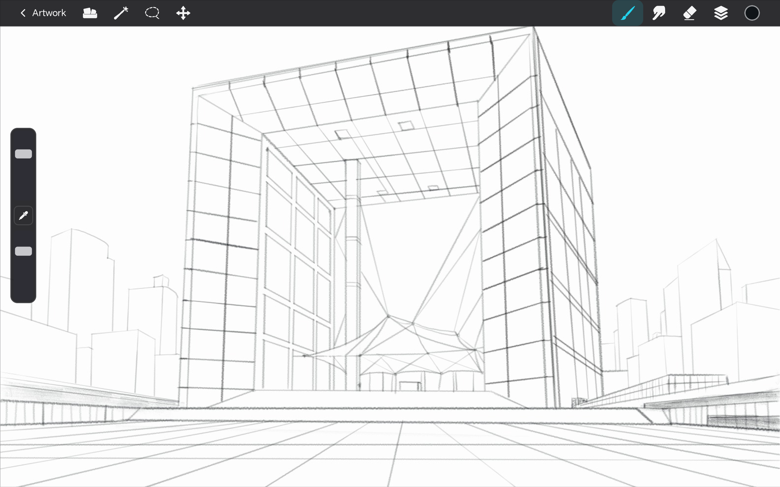 Architectural perspective sketch created in AIRTIS